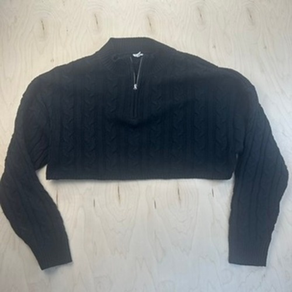 Garage Black Cable Knit Cropped Half Zip Pullover‎ Sweater Women's Small